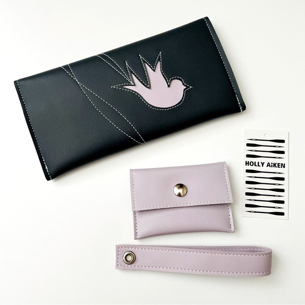 Holly Aiken Large Clutch Wallet wristlet coin purse bird navy blue lilac purple